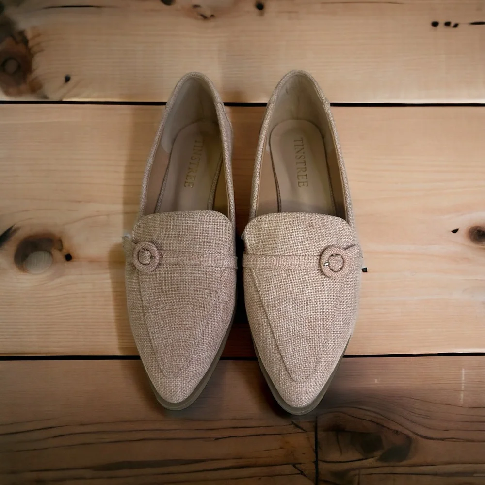 Tinstree Pale Pink Tweed Pointed Toe Slip On Flats Buckle Loafer Shoes Womens 8